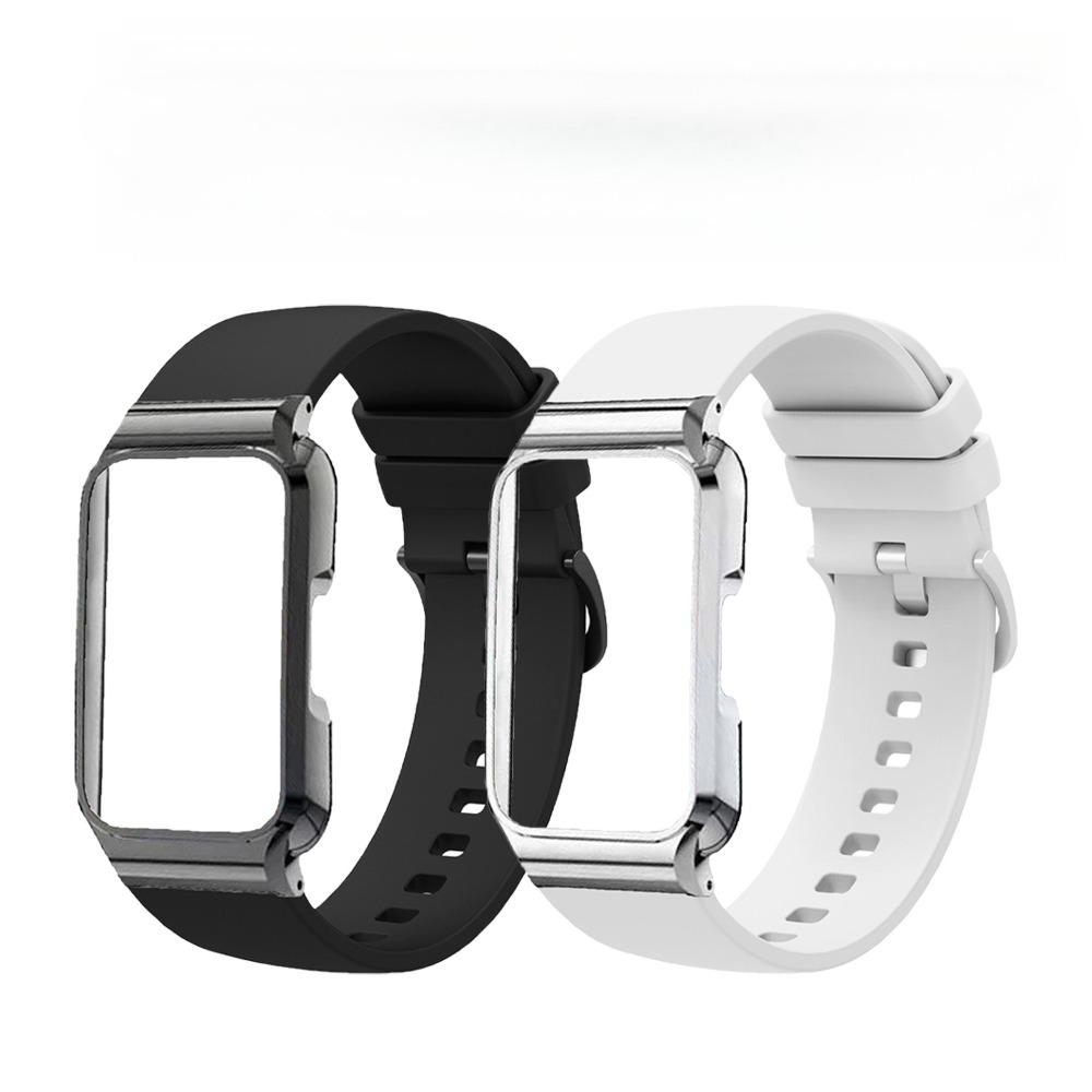Силиконовый ремешок с металлическим защитным чехлом для Huawei Band 11 / Band 11 Pro Сменный ремешок для умных часов