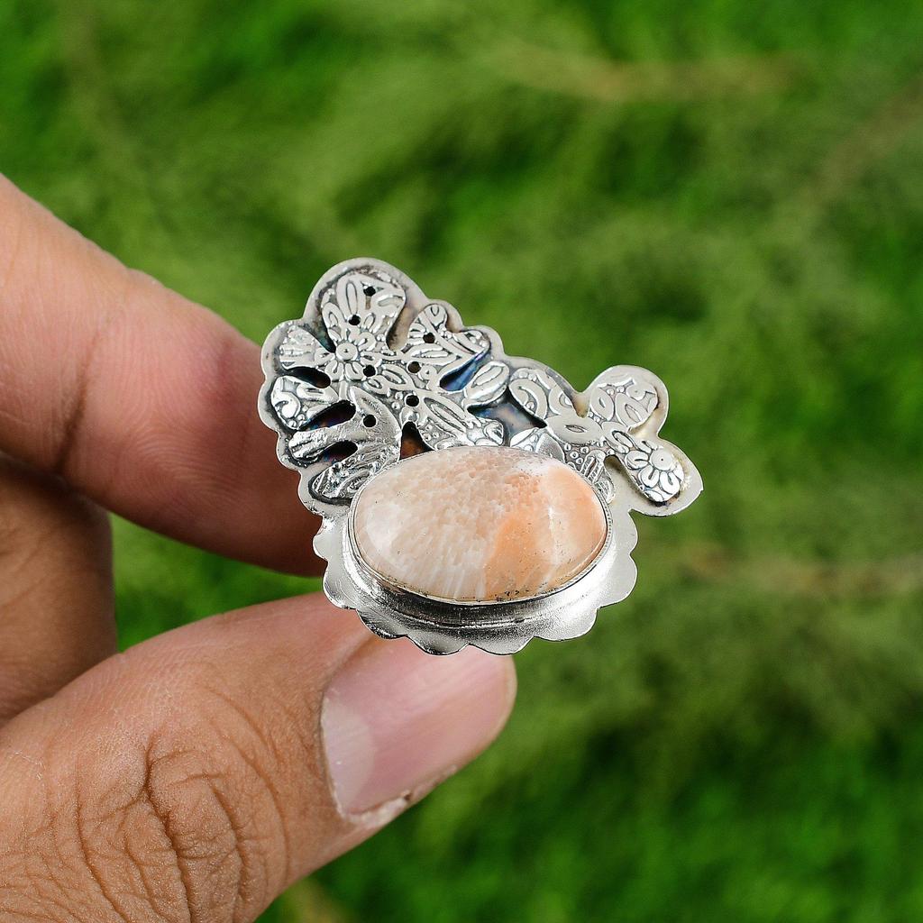 Natural Scolecite Gemstone 925 Sterling Silver Promise Adjustable Ring For Girls