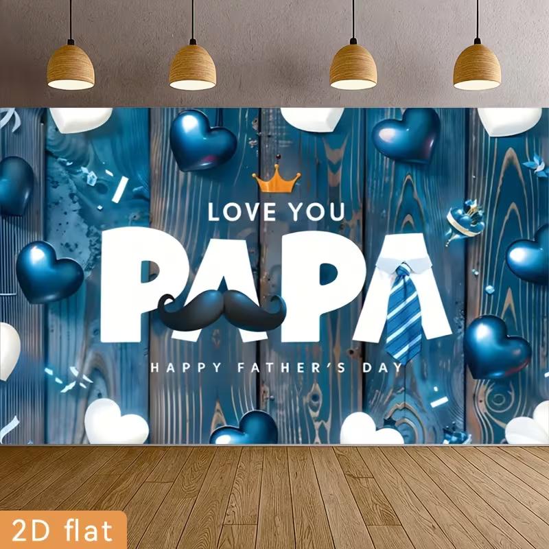 2D Blue Wood Father's Day Backdrop, Love You Papa Party Banner