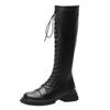 New Spot Amber Streamer Wind But Knee Knight Boots Thick Sole Thick Heel Boots Rear Zipper Round Head Lace-up High