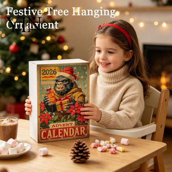 Christmas Gifts for Kids Advent Calendar, Ape Series 24 Day Countdown Box with Holiday Calendar Acrylic Pendants, Festive Tree Hanging Ornaments Home