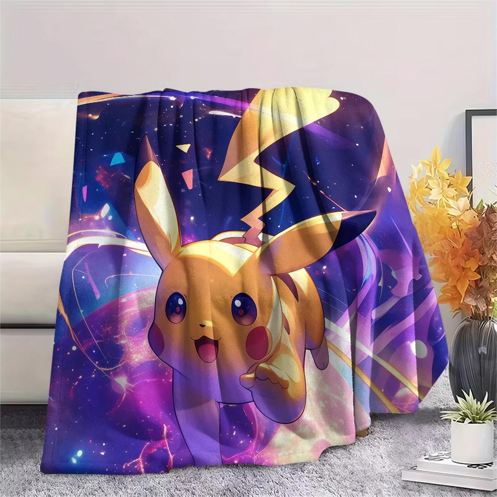 Pikachu and Eevee Print Flannel Blanket, High quality Comfortable for All Seasons, Home Decor, Warmth and Comfort