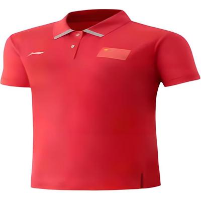 Li Ning Glory Series Простая однотонная футболка-поло с коротким рукавом Унисекс топы Красный ATSQ389-3