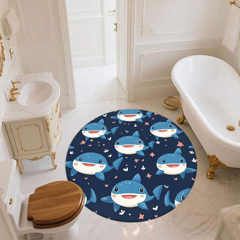 Cartoon Shark & Tiger pattern round rug,Carpet Rug for Living Room Bedroom Playroom ,Non-slip Floor Mat,Holiday Gifts and Birthday Gifts.