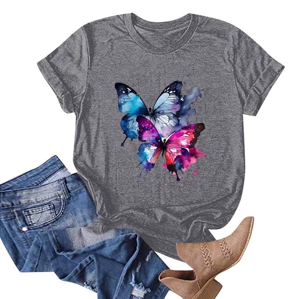 Женская мода, повседневный пуловер с круглым вырезом и принтом, футболка с короткими рукавами, топ