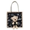 Simple Cute Bear Handbag Ladies Fashion Commuter Canvas Bag Cubic Bear Decoration Canvas Material