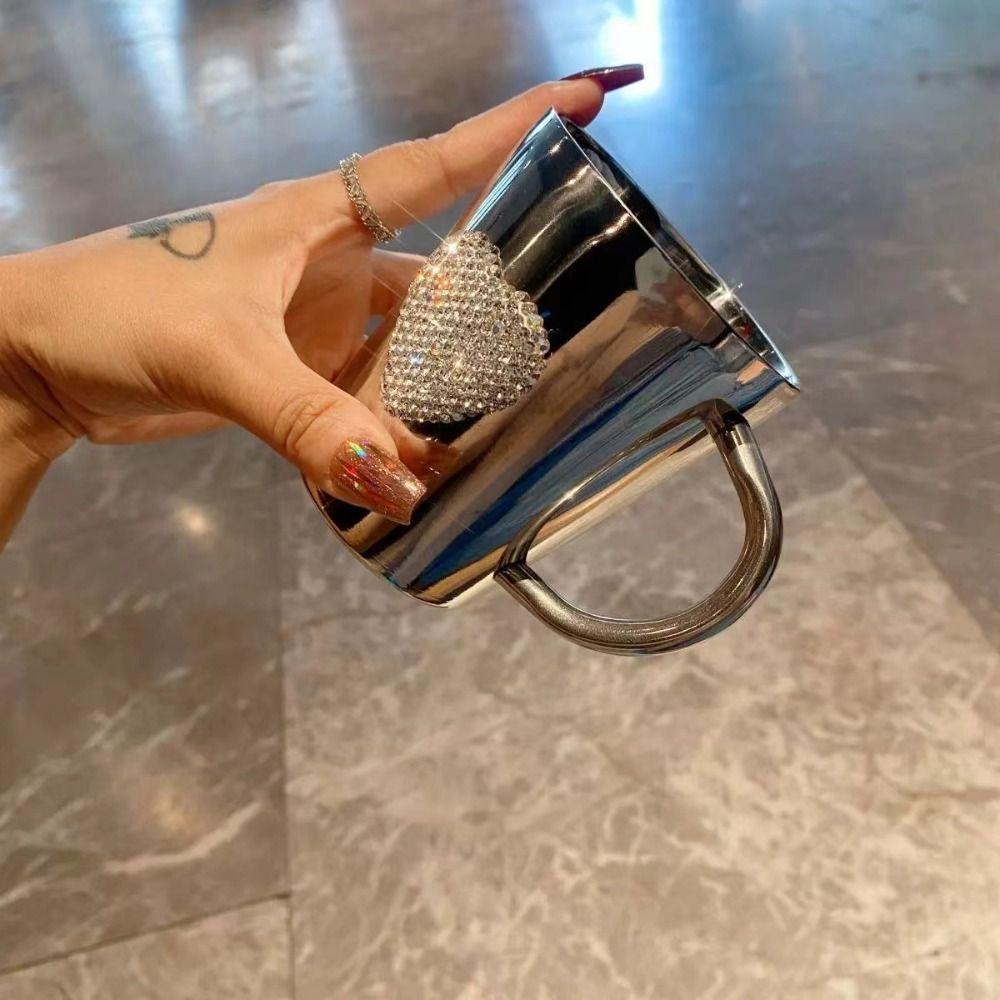 Блестящая кружка для воды в форме сердца, питьевая кружка из нержавеющей стали, кружка для молока, кружка для чая, бытовая