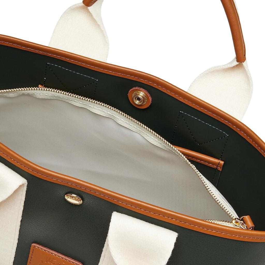 Lisa Larson LTPW-01 (Green) Women's Lightweight Mini Tote Bag with Button Closure and Inner Pouch, Faux Leather, Perfect for Commuting, Freestanding,