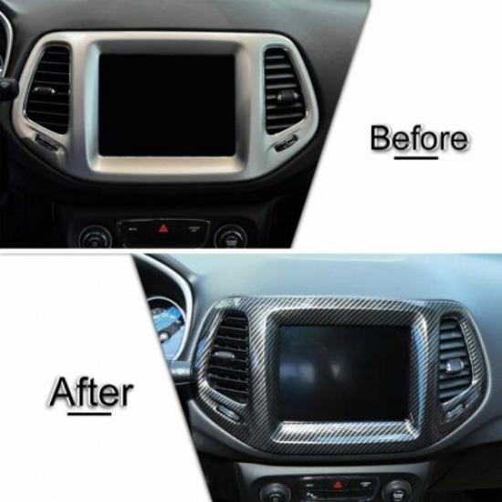 8.4" Dashboard GPS Navigation Panel Trim Cover For Jeep Compass 17+ Carbon Fiber