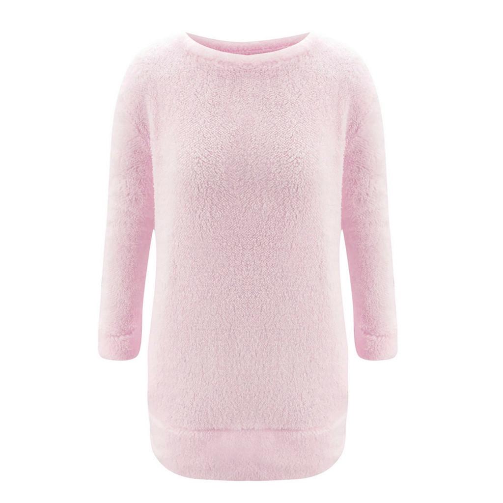 Женская мода Зимний свитер с круглым вырезом из смеси хлопка повседневные плюшевые платья
