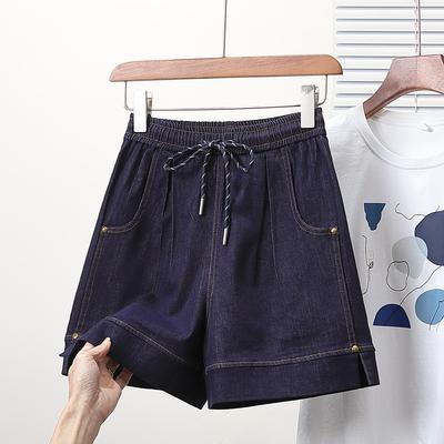 Плюс Размер 2025 Женские Шорты Брюки Летние Свободные Джинсы Короткие Брюки С Высокой Талией Карманы Эластичный Пояс