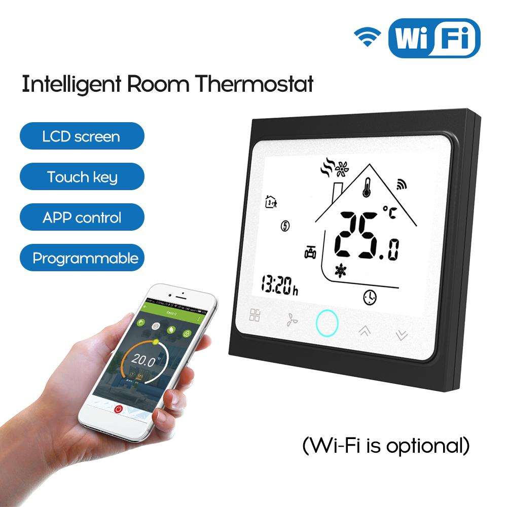 Two Pipe Wifi Voice Intelligent Room Thermostat Digital Programmable Temperature Controller for Air Conditioner BAC-002ALW Black White
