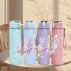 1PC Light Purple Lavender Floral Print 750ml Color Plastic Sports Water Bottle Leakproof Flip Straw Lid Suitable for Sports Office Home Use