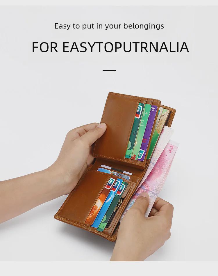 Мужской кошелек из натуральной кожи тройного сложения с отделениями для карт и горизонтальным отделением для монет