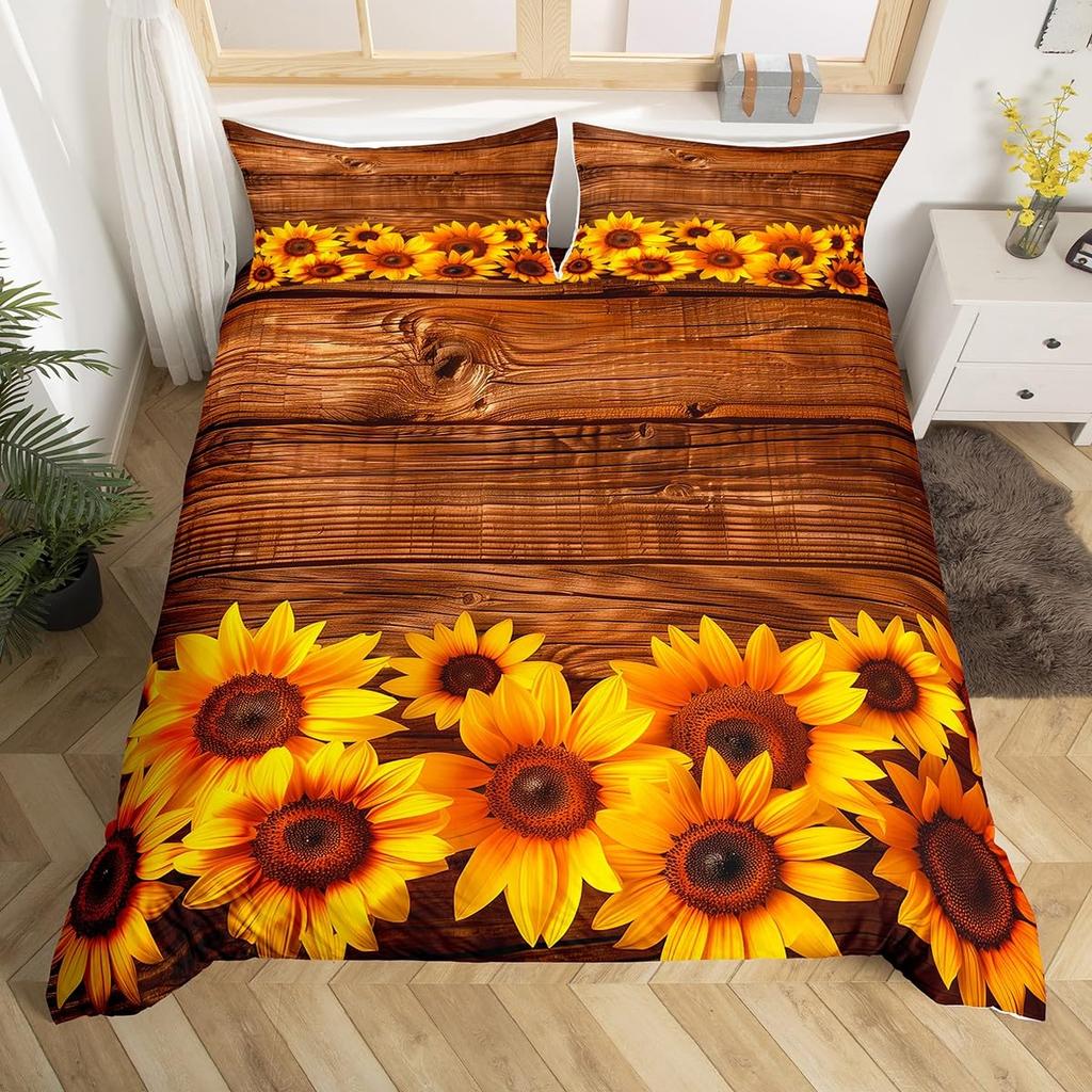 Comforter Yellow Sunflower Queen Blossom Flowers Bedding Set Butterfly Floral Print Comforter Nature Theme Bedroom Decor