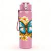 1PC Blue Butterfly Sunflower Graphic,750ml Color Plastic Sports Water Bottle,Leakproof Flip Straw Lid,Suitable for Sports Office Home Use