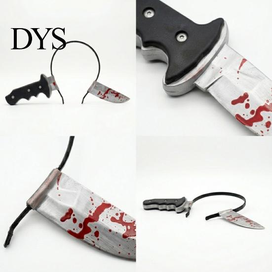 Funny Tricky Accessories Fake Knife Through Head Headband for Adult, PU Foam Horror Zombie Headpiece Headwear Prop, Halloween Costume Accessory Party