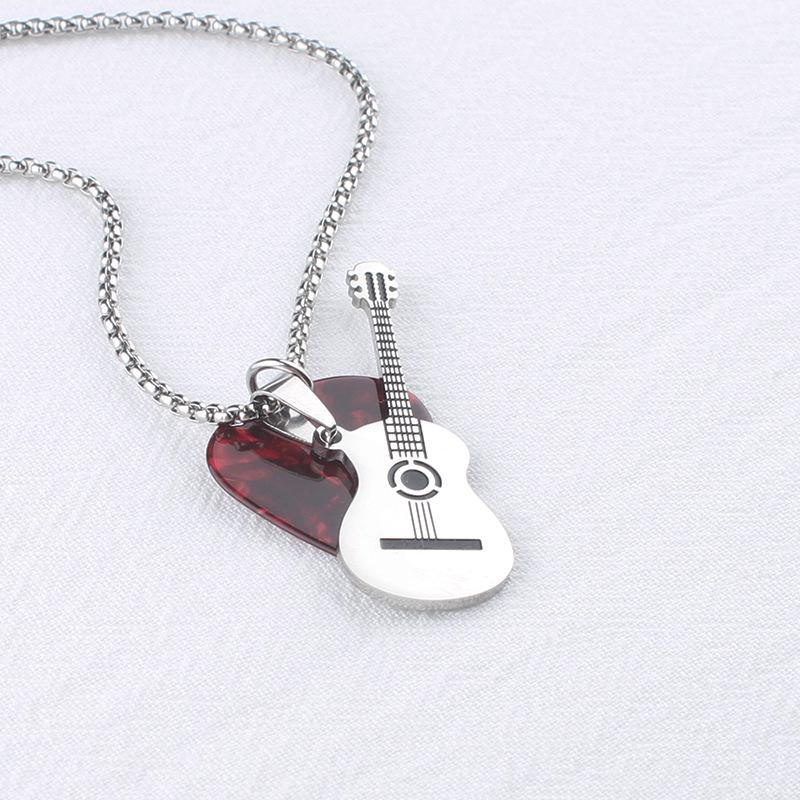 Men's Stainless Steel Guitar Pick Pendant Necklace - Rock Style, Non-fading, Ideal for Couples