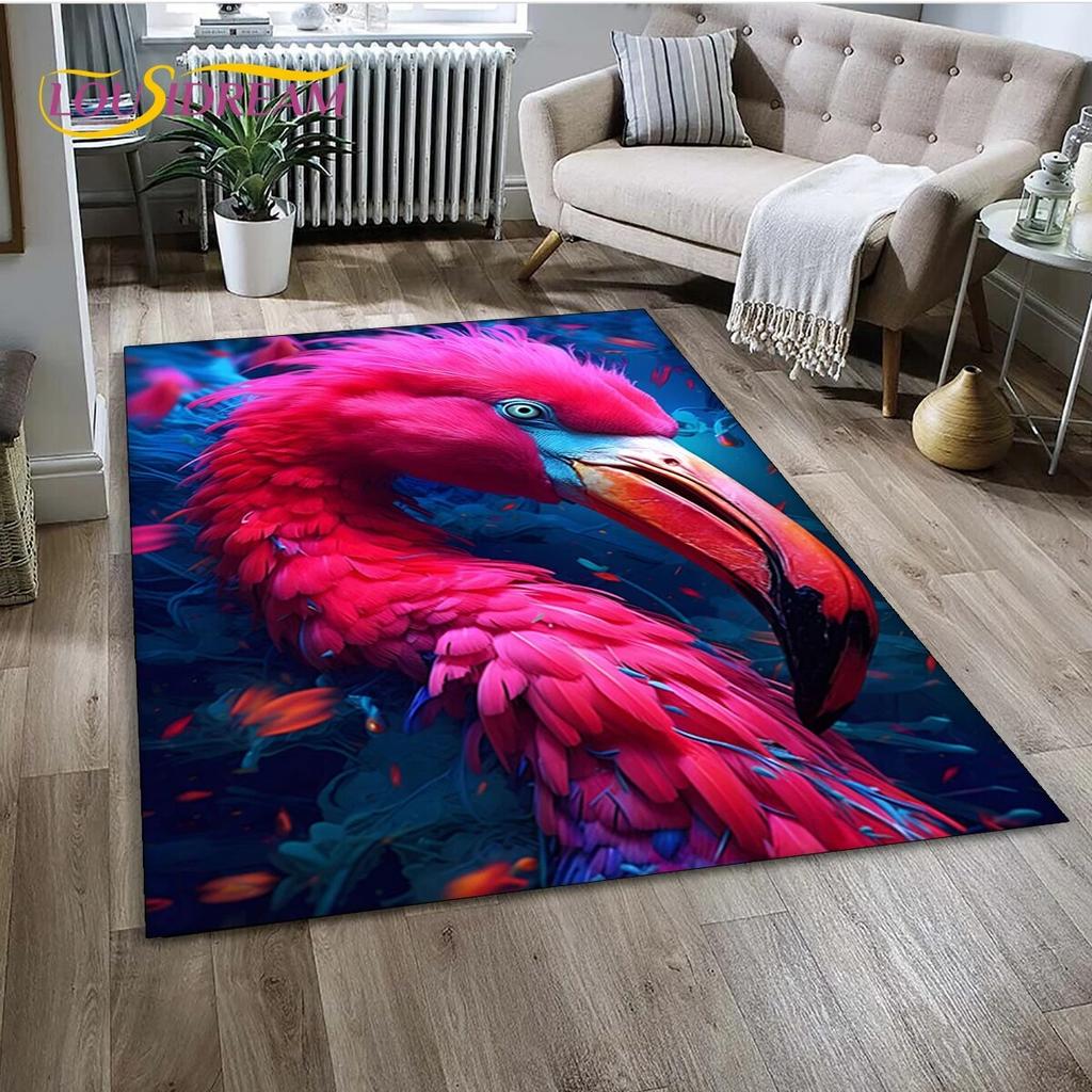 Cartoon Pink Flamingo Bird Rainforest Carpet Rug for Home Living Room Bedroom Sofa Doormat Decor,kid Area Rug Non-slip Floor Mat