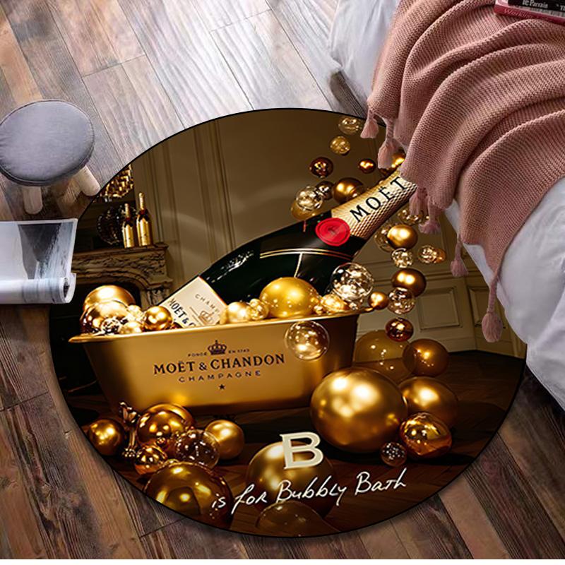 1Pc Moet Chandon champagne Circular Print Rug - home decoration Carpet For Living Room Bedroom Flooring Computer Chair Area Rug