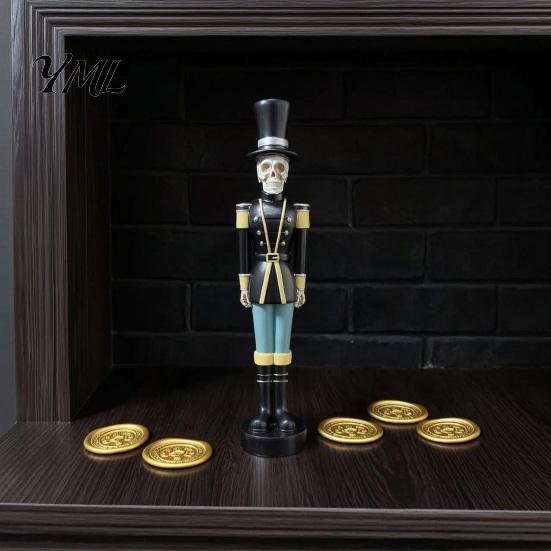 Festive Resin Crafts for Home Halloween Skull Nutcracker Figurine, Spooky Soldier Statue, Collectable Seasonal Desktop Statues Collectible Ornament