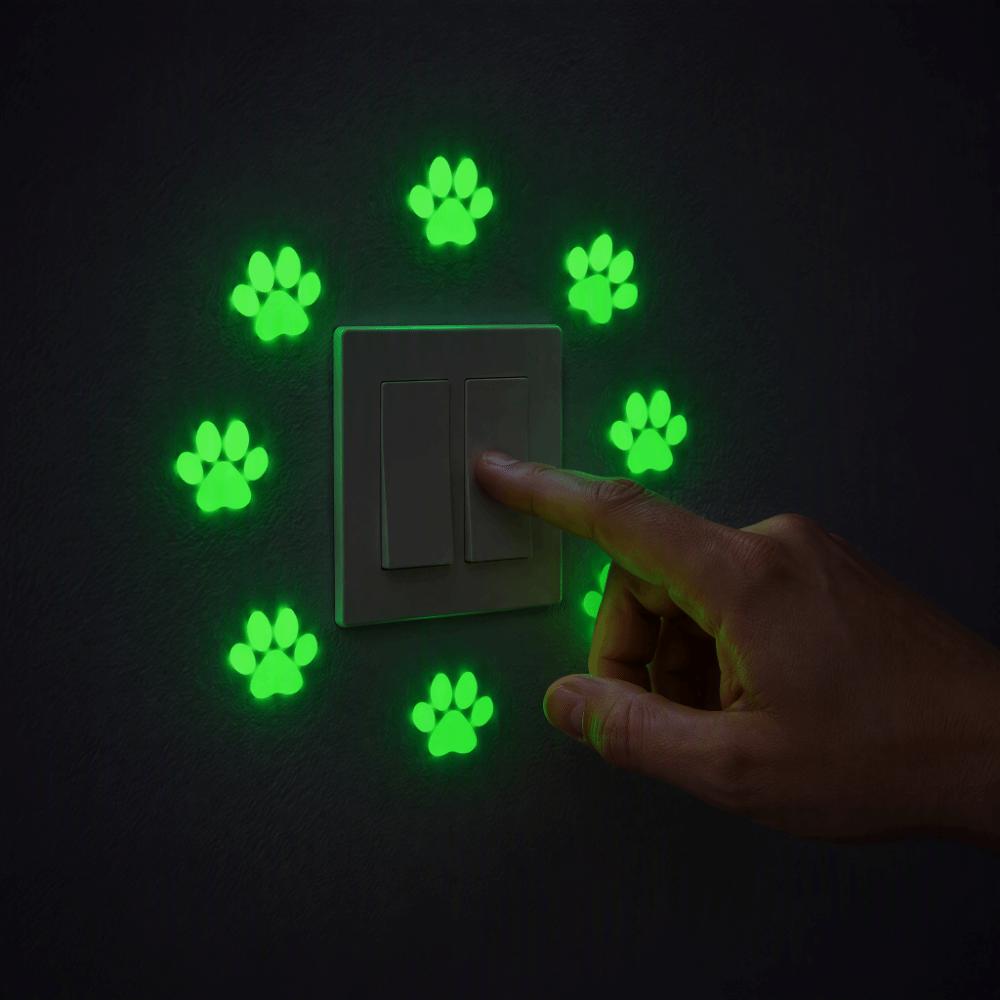 10/20Pcs Glow-in-the-Dark Paw Print Wall Decals Glowing Window Sticker Decor Accessories
