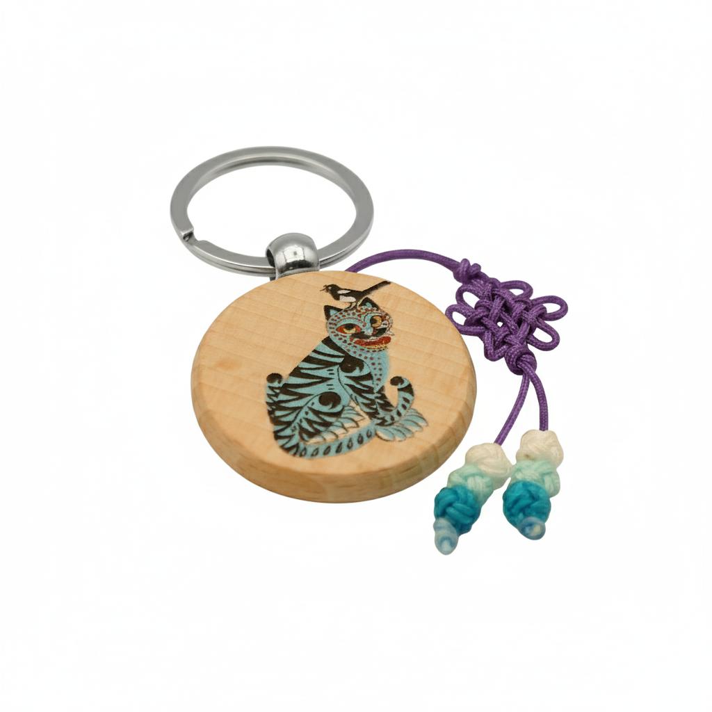 Синий тигр с сорокой круглый брелок Экологичный