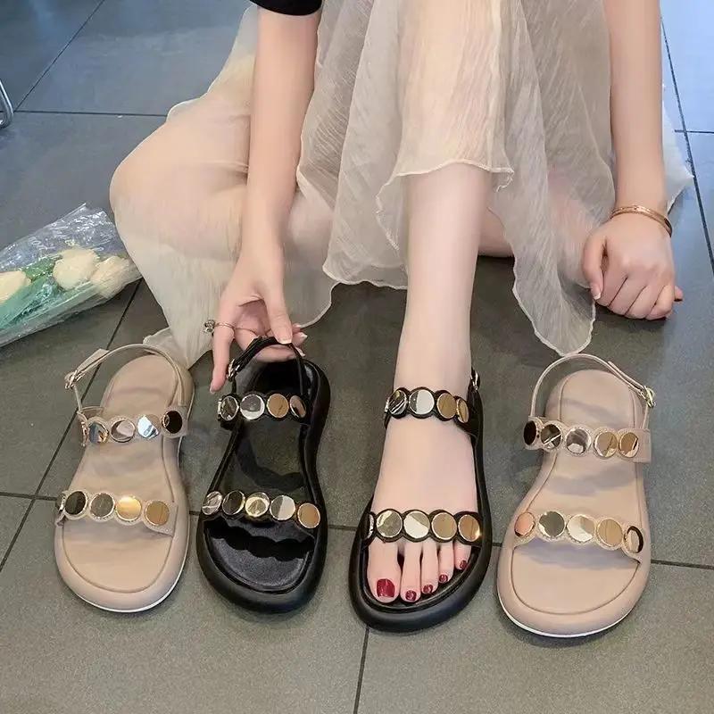 Обувь One Word Open Toe Apricot Beach Outdoor Platform No Cabble Summer Flat Rubber Sandals for Women Женская обувь