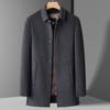 Двустороннее шерстяное пальто среднего возраста, мужское пальто со съемной пуховой подкладкой и лацканами, шерстяная ветровка средней длины для папы