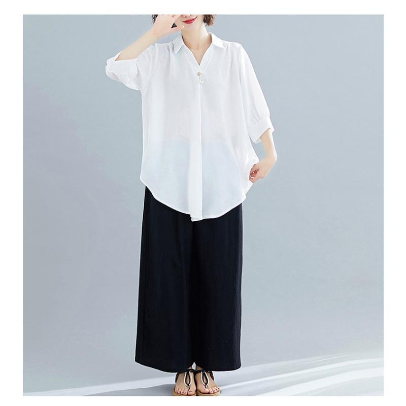 Летняя женская рубашка с короткими рукавами, элегантный V-образный вырез, нерегулярный хлопковый лен, удобный свободный повседневный дышащий топ