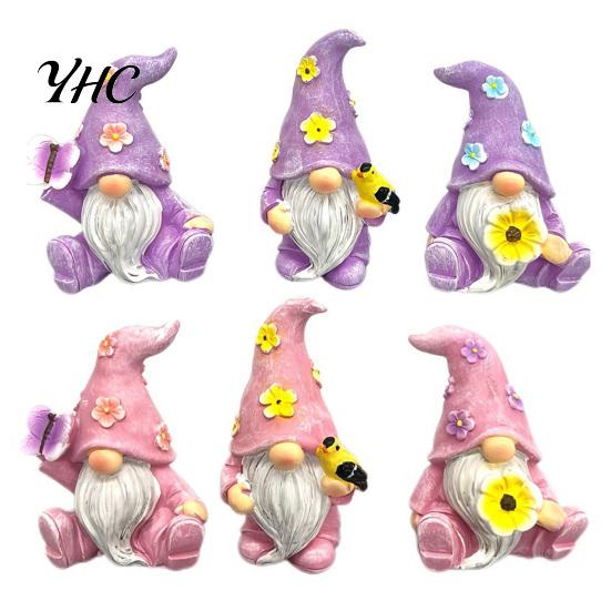 Resin Dwarf Figurines for Patio Balcony Halloween Gnome Statue, Spring Butterfly Bird Flower Themed Gardening Gifts Women Figurine Garden Patio, Hand