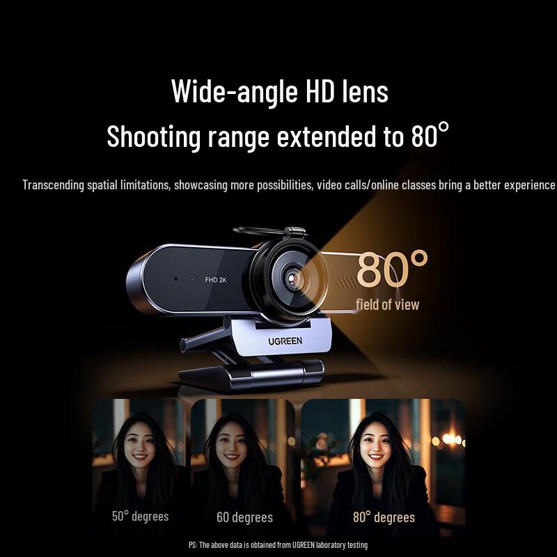 Ugreen CM797-65545 2K USB Webcam with Autofocus, Dual Mics & Speaker