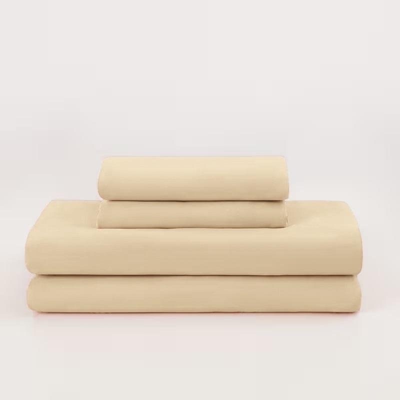 Solid Color Brushed 90g Fitted Sheet, Flat Sheet, and Pillowcase 4-Piece Bedding Set