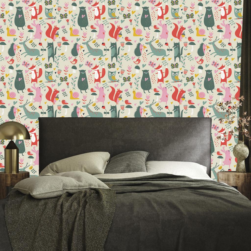 Forest wallpaper with animals in love for the living room and bedroom 50x1000