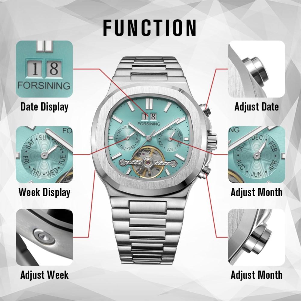 New Tourbillon Brands Watch Week Date Automatic Movement Mechanical Watches Stainless Steel Waterproof Clock