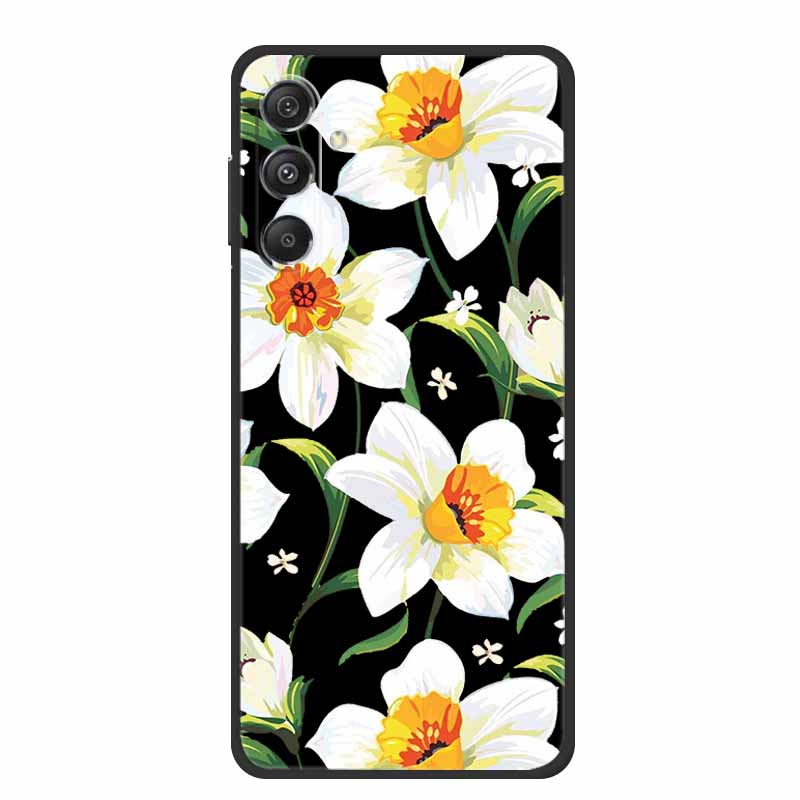 Чехол для Samsung Galaxy M36 A17 5G Цветок Черный Силикон Мягкая Задняя Крышка Для Samsung Galaxy S25 FE Plus Чехол для Телефона Coque Мультяшный