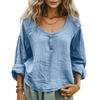 Women's Casual Loose Fashion Long Sleeve Cotton Linen Solid Color Round Neck Button-down Shirt