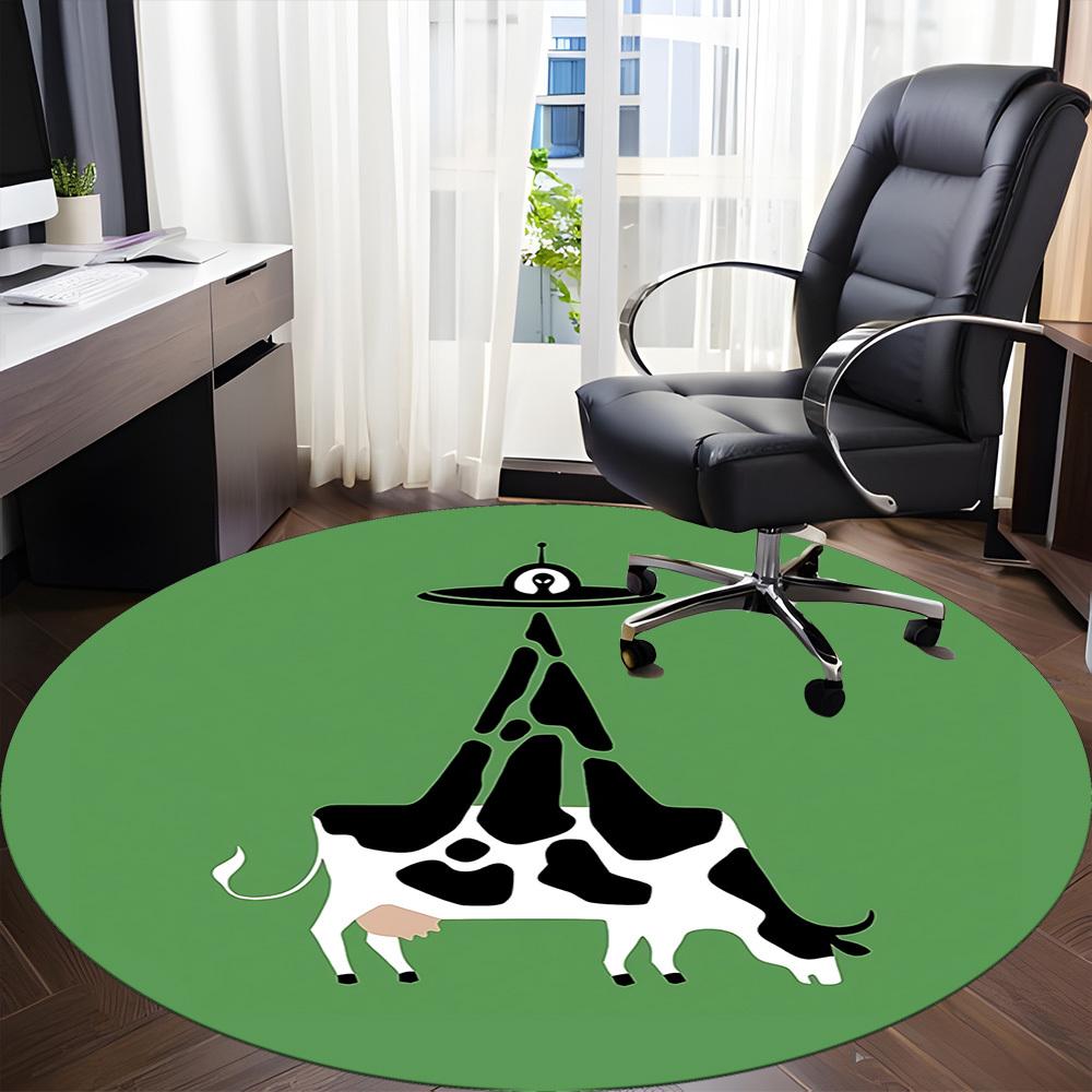 1pc Cow UFO Office Round Area Rug, Indoor Mat Suitable ForOffice, Under Office Chairs Bedroom Living Room Home Decor, Room Deco D060