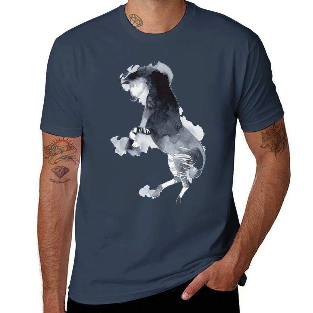 Watercolor Standing Okapi Tshirt Trendy Print Short Sleeve Tshirt