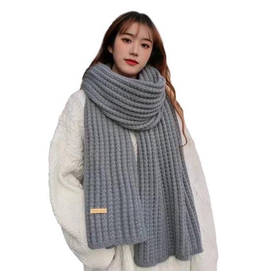 Winter Scarf Knitted Thickened Solid Color Elastic Windproof Stay Warm Anti-shrink Lady School Outdoor Scarf Clothes Accessories