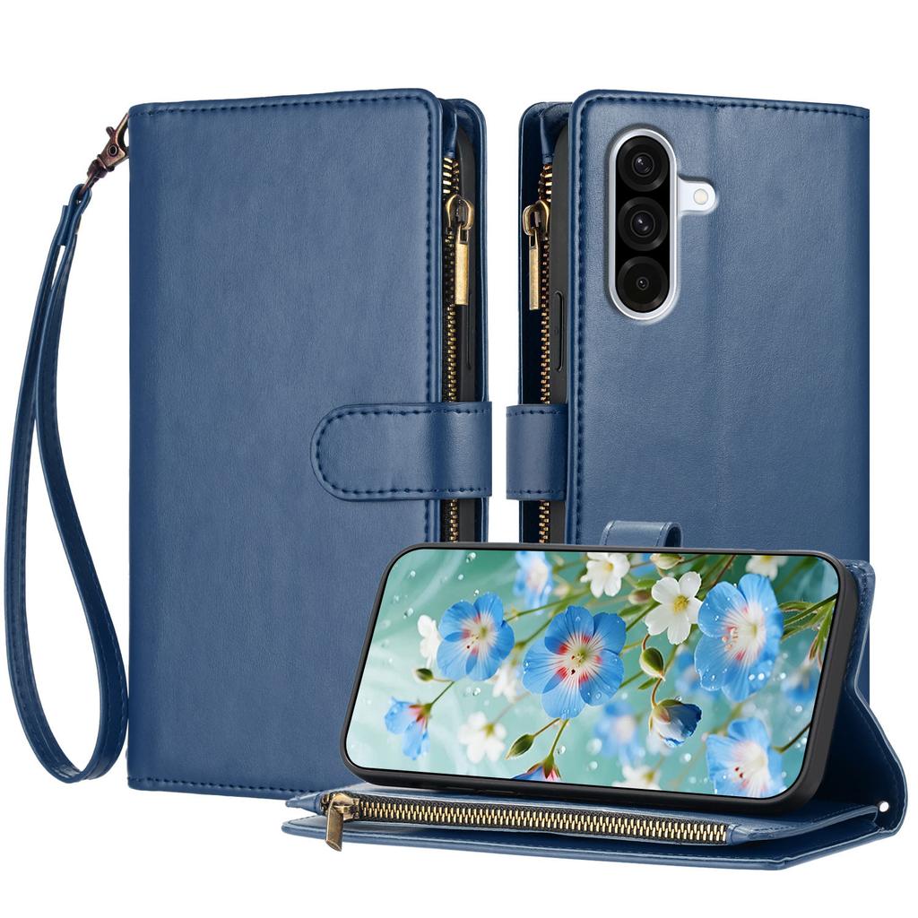 For Samsung Galaxy A57 5G Leather Case Zipper Wallet Stand Shockproof Phone Cover with Wrist Strap
