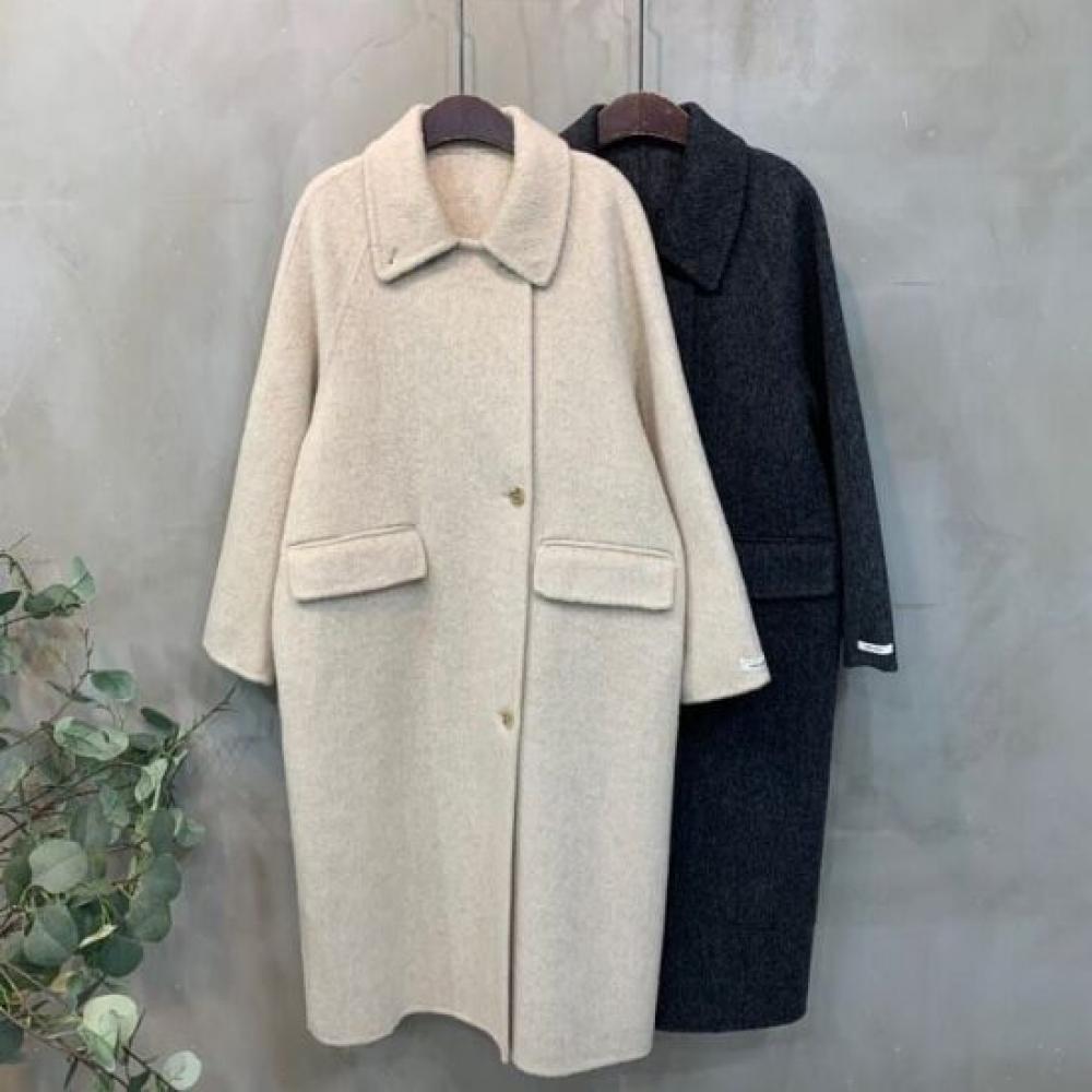 C S In The Room Wool90 Handmade fabriC waiStband Slit Raglan Long Coat 2 Color C