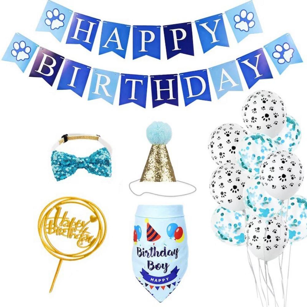 Decorative Pet Birthday Decorations Set Dog Sequins Hat Cat Birthday Party Supplies  for Dogs Cats