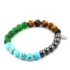 Stones and Minerals. Tiger Eye + Hematite + Green Agate + Turquoise 8 Bead Bracelet Made In France.