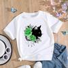 (Asian Size) Women Cat Flower Trend Cute Sweet 90s Clothing Print Tee Top Fashion T Shirt Woman Female Short Sleeve Graphic T-shirts