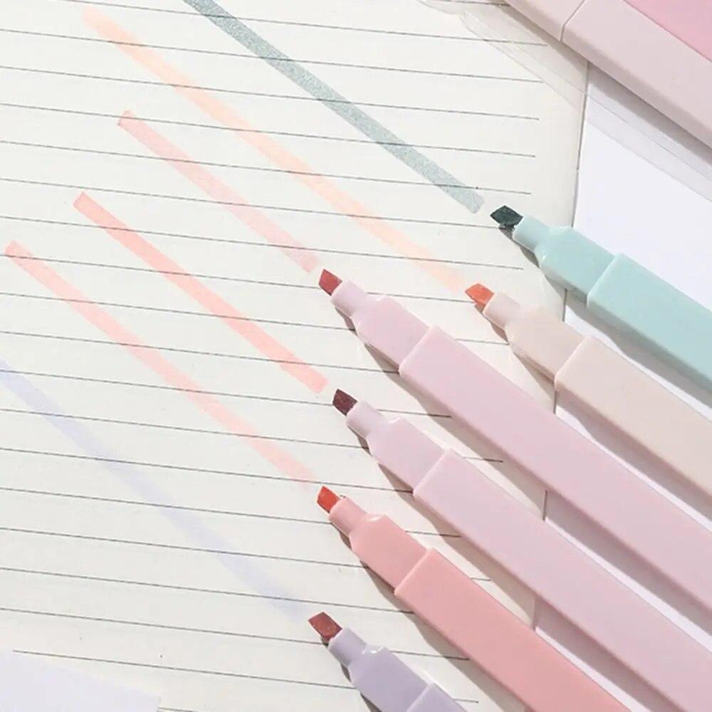 6Pcs Pastel Highlighters Pen Art Drawing Graffiti Marker Pen Colorful Fluorescent Pen Student Stationery School Office Supplies