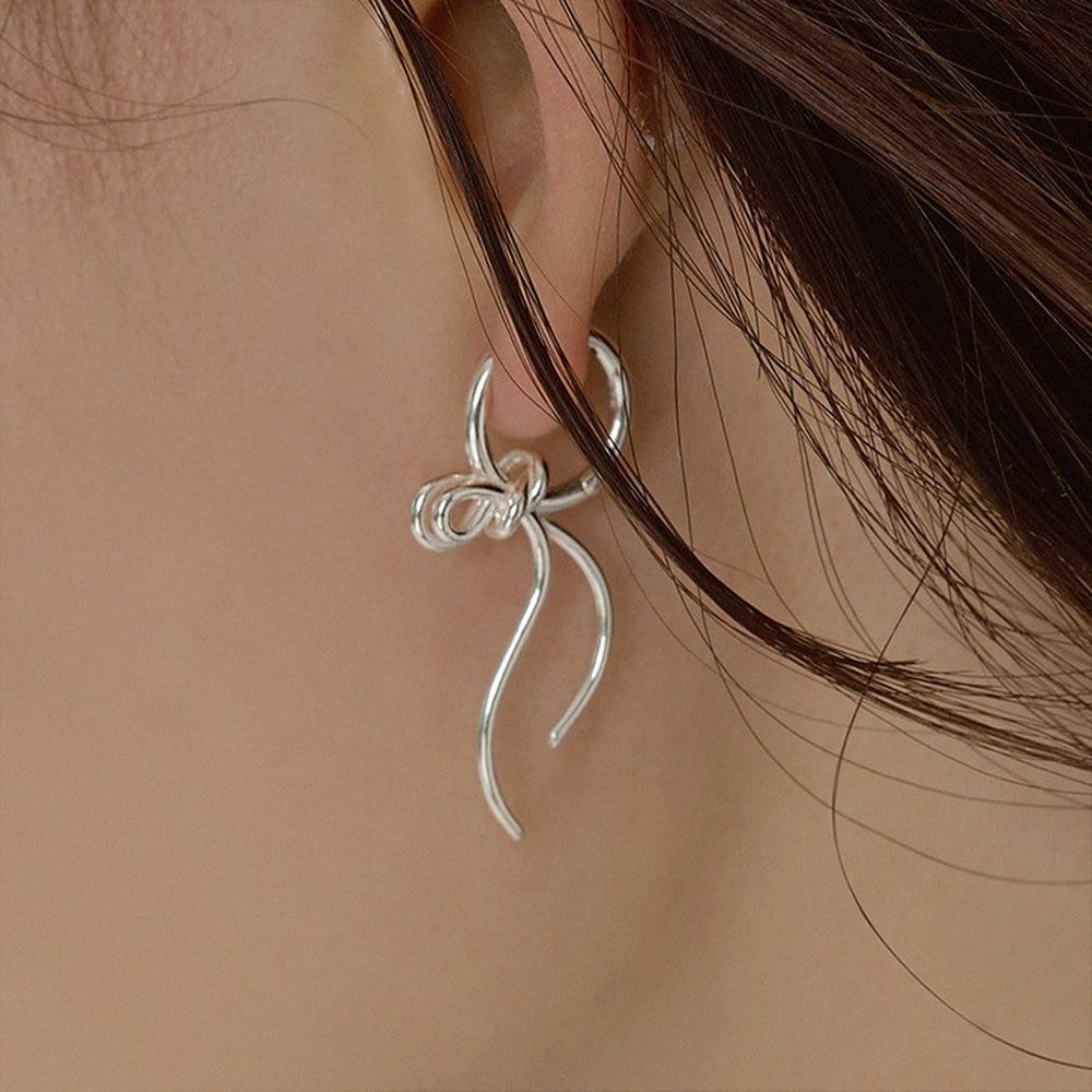 925 Silver Nehru Ribbon One-Touch Ring Earrings W