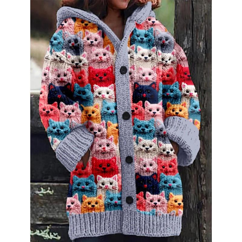Halloween Animal 3D Print Hooded Cloak Coat Womens Streetwear Casual Long Cardigan