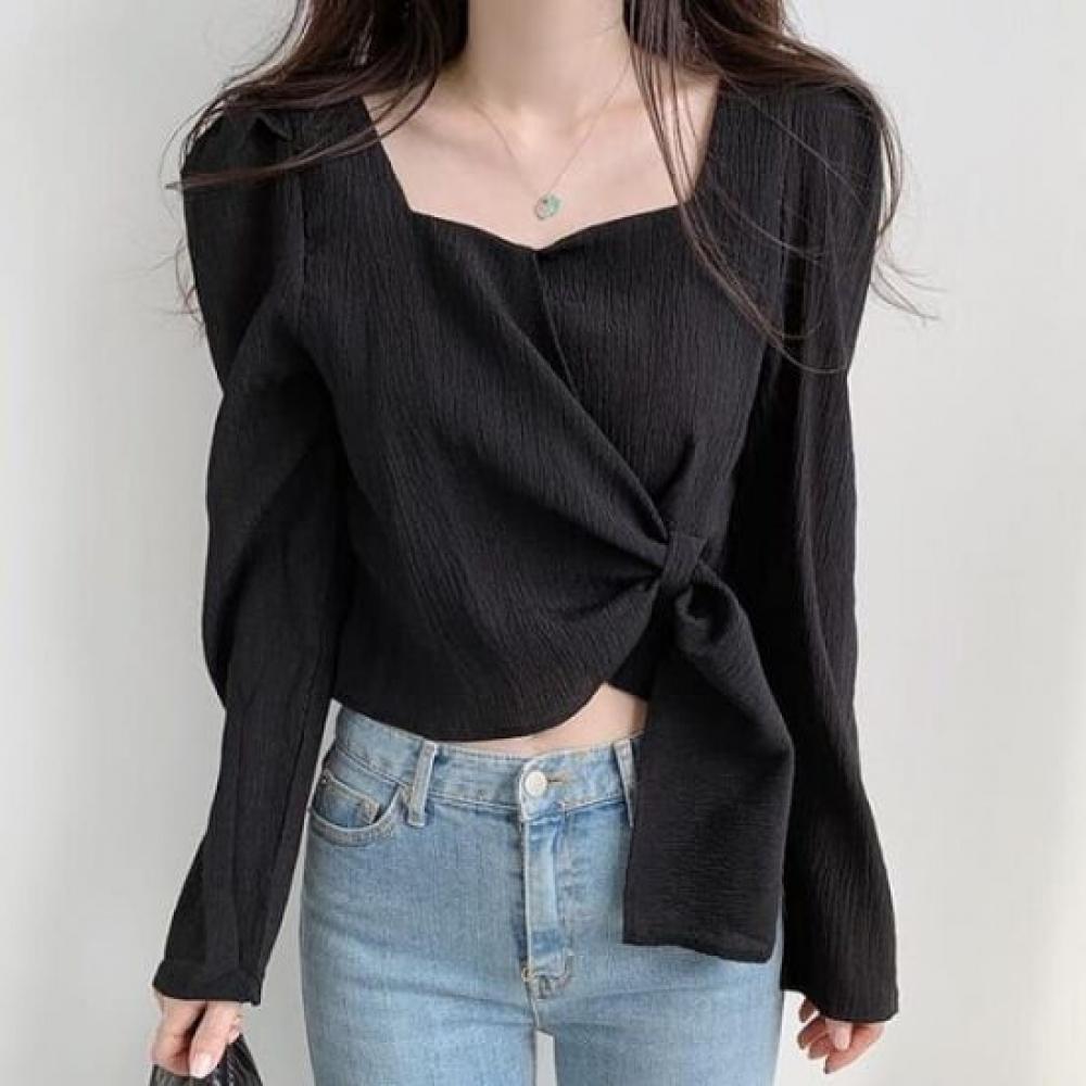 Navava Women Twist Crop Long Sleeve Blouse Nb2522