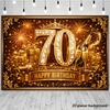 2D plane 70th birthday party banner background - luxurious black and gold theme 70th birthday polyester material